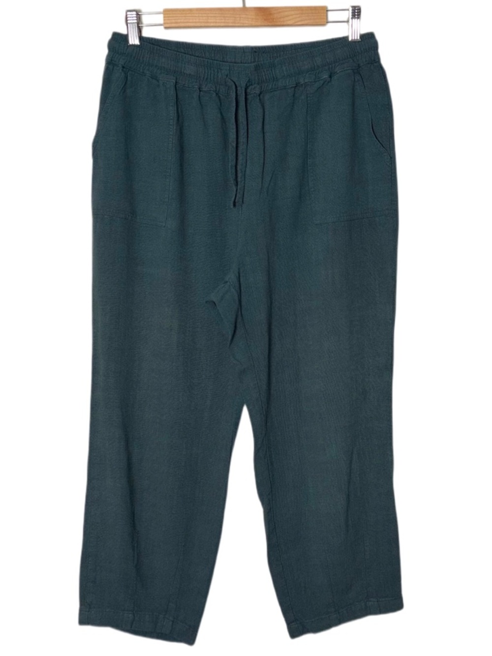 Meomua wide leg pant relaxed cropped leg linen cotton Green/Blue woman's large